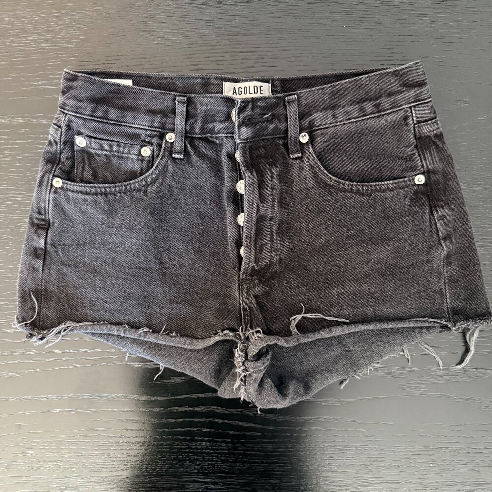 AGOLDE Black Parker Vintage Cut Off Short Denim In Theme